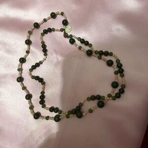 Layered Green and Pink Beaded Necklace